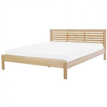 Cama de Madera Clara 180 x 200 cm con Cabecero Alto y Listones Carnac