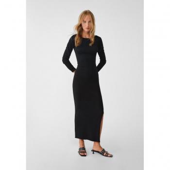 Stradivarius Long Knit Open Back Dress Black XS