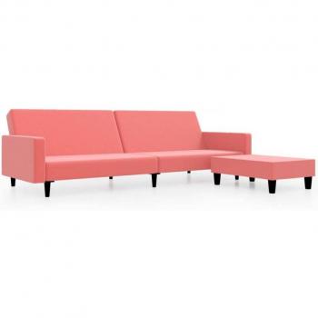 Sofá cama de 2 plazas con taburete para pies en terciopelo rosa