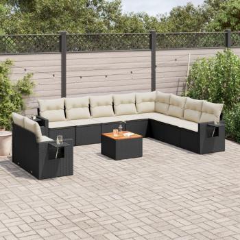 11-Piece Black Poly Rattan Garden Sofa Set with Cushions