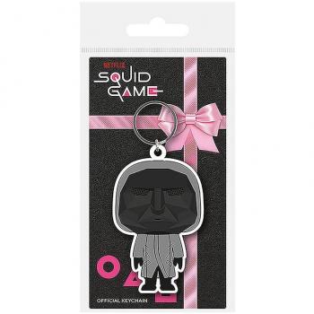 Llavero Squid Game Máscara de Guardia, Material de Goma, Negro y Gris, 5 cm