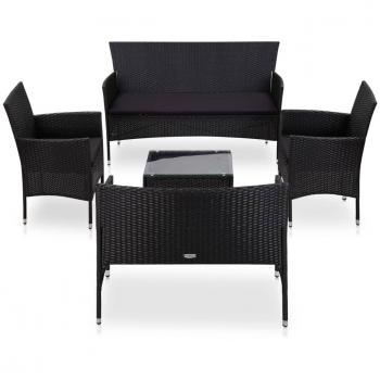 5-Piece Black Poly Rattan Garden Lounge Set with Cushions