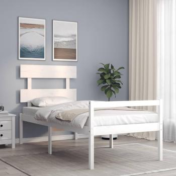 Cama individual de madera sólida para ancianos con cabecero blanco Vidaxl