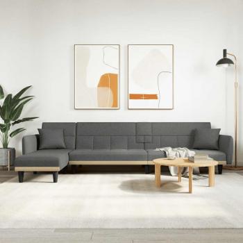 L-Shaped Dark Grey Fabric Sofa Bed 275x140x70 cm