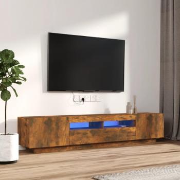 Set de muebles de TV con luces LED, 2 piezas, madera de roble ahumado, diseño de múltiples capas