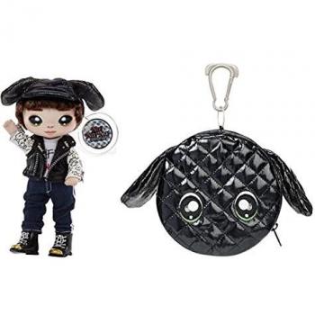Na Na Na Surprise Muñeco de moda 2 en 1 y bolso metálico Serie Glam - Coleccionable - Muñeco moreno con gorra de orejas de perro y bolso en forma de perrito - Maxwell Dane