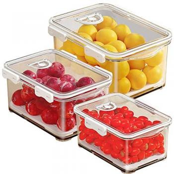 Recipientes de Almacenamiento Transparentes Joybos - Set de 3 con Identificador de Fecha - Capacidades: 2.5L, 5L y 9L, incluye rejilla interior y tapas
