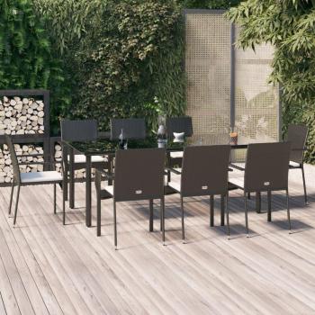 9 Piece Black Poly Rattan Garden Dining Set with Cushions