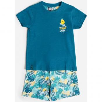 Pijama de niño corto verde agua con piña