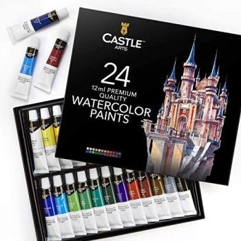 Castle Art Supplies Caja 24 Tubos Pintura de Acuarela 12 ml | Artistas experimentados | Colores Intensos | Basta con Apretar el Tubo, Mezclar con Agua y Crear | En una Maravillosa Caja de Presentación
