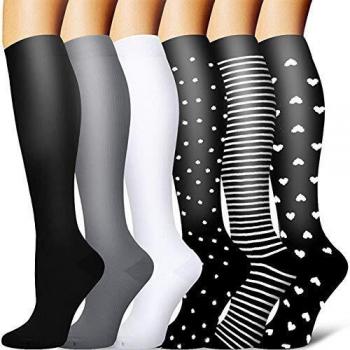 Sooverki Calcetines de compresión para Mujeres y Hombres 20-25 mmHg es el Mejor Graduado atlético, Correr, Volar, Viajar, Enfermeras 04-Multicolor-6 Pares L/XL