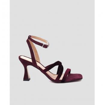 Sandalias de tacón de mujer en piel burdeos