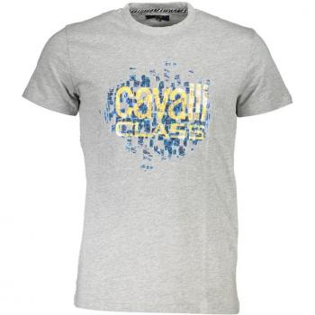 Cavalli Class Gray Cotton T-Shirt - L, T-Shirts, male, Gray, Size: L Printed Logo T-Shirt