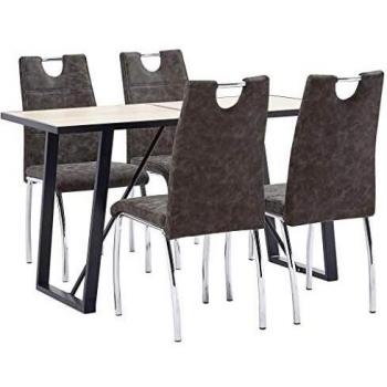 vidaXL Juego de Comedor 5 Piezas Cuero Sintético Mobiliario Decoración Interior Casa Hogar Robusto Duradero Resistente Funcional Práctico Útil Marrón
