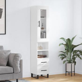 Aparador alto de madera multicapa blanco pulido 34,5x34x180 cm