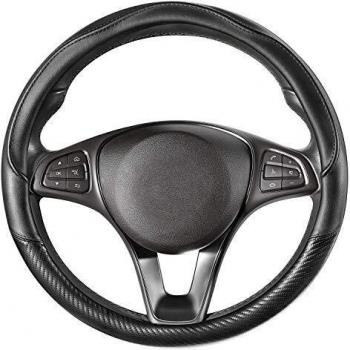 COFIT Cubierta de Volante de Cuero de Microfibra Antideslizante con Patrón de Fibra de Carbono M 37-39cm Negro