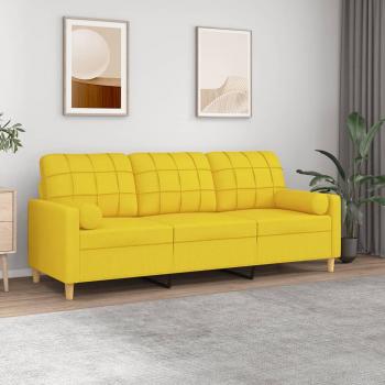 Sofá de 3 plazas vidaXL con cojines de tela amarillo claro 180 cm