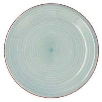 Plato Llano Cerámico Apilable Pintado a Mano 27 cm Aqua Apto Microondas, Congelador y Lavavajillas
