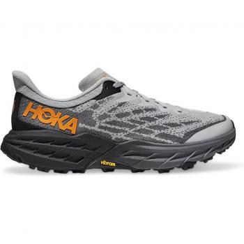 Hoka Speedgoat 5 - Zapatillas de trail running para hombre, color gris claro, negro y naranja, talla 40(2/3)