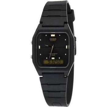 Casio Vintage Analog-Digital Square Watch AW-48HE-1AV with Black Dial and Gold Hands
