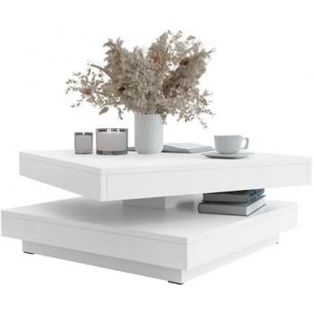 Mesa de café convertible Trenton 125, angular, aglomerado laminado, blanca, 70 x 70 x 34 cm