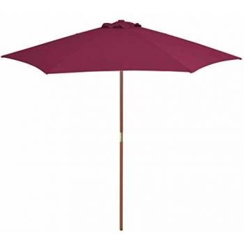 vidaXL Sombrilla de Jardín Palo Madera 270 cm Burdeos Parasol Paraguas Mueble