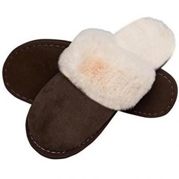 Lastia Mujer Invierno Fur Zapatillas de Estar Cerradas Calienta Pantuflas, para interior o exterior Marrón oscuro 38.5-40