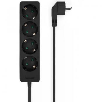 Aisens A154-0534 Regleta de 4 Tomas de Corriente sin Interruptor con Cable 3x1.5mm2, Longitud 1.4m, Color Negro