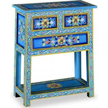 vidaXL Sideboard with Drawers Solid Mango Wood Turquoise Hand Painted