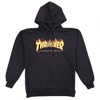 SUDADURA CON CAPUCHA THRASHER MAGAZINE FLAME LOGO NEGRO - L, negro