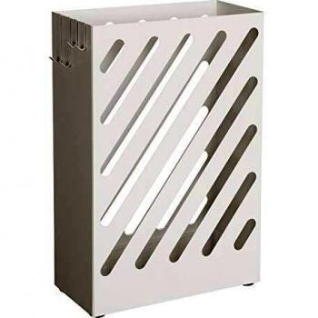 SONGMICS Paragüero, Soporte de Paraguas, Cubo para Paraguas, Paragüero Rectángulo, Ganchos, Platos de Acumular Agua, Diseño deHueco, Blanco LUC03WT