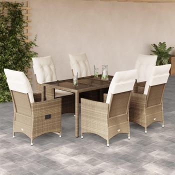 Set comedor de jardín 7 pzas con cojines ratán sintético beige vidaXL
