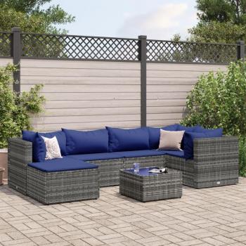 7-Piece Grey Poly Rattan Garden Lounge Set with Cushions