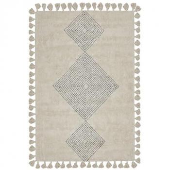 Alfombra de algodón beige negro 160 x 230 cm patrón geométrico borlas Bulcuk