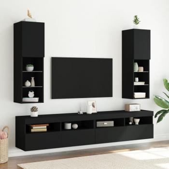 Mueble de TV con luces LED 2 uds, dimensiones 30,5x30x102 cm, color negro