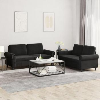 Sofá de 2 piezas con almohadas de terciopelo negro Vidaxl