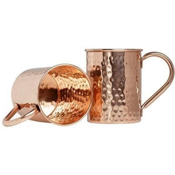 Taza de cobre sólido para coctel Moscow Mule - 2 Tazas Twinz'Up - Sin revestimiento - Jarra de cobre tipo amartillado - 45 cl. de capacidad - ¡Ideal para cualquier bebida fría! ¡Genial para recibir visitas y para el carrito de tu minibar! ¡Regalo de 