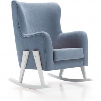 Sillón de lactancia GLAM tapizado en tela azul marino con patas blancas