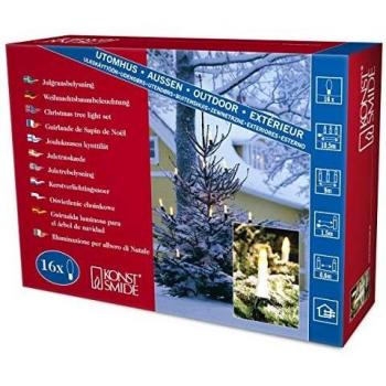 Guirnalda de luces para árbol de Navidad Konstsmide 2001-000 - 16 bombillas transparentes, transformador externo 230 V, cable verde, 10,6 m luz cálida
