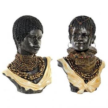Figura Decorativa Africana DKD Home Decor 26 x 20 x 42 cm Negro Beige Colonial (2 Unidades)