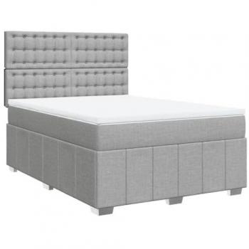 Cama box spring con colchón de muelles y tela gris claro 140x190 cm