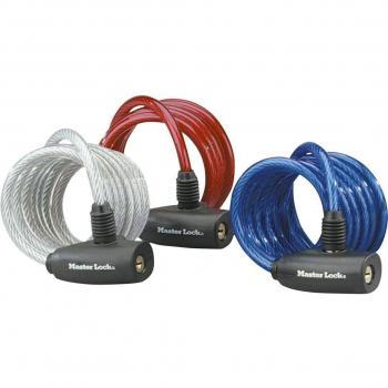 Master Lock 8127EURTRI Set de 3 Candados de Cable con Llave, Longitud 1.8 m, Diámetro 8 mm, Acero