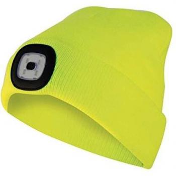 Gorro Luminoso con Luz LED Recargable de 2000 mAh - Velamp Lighthouse - Amarillo Fluo, Tamaño Único