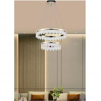 Lámpara Colgante LED Oro 72W 2 Círculos con Cristales y 3 Colores de Luz LP-55-3C