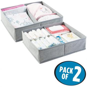 mDesign Cajas almacenaje juego de 2 – 2 Cajas organizadoras con 2 compartimentos – Cajas almacenaje ropa en plástico – Color: gris