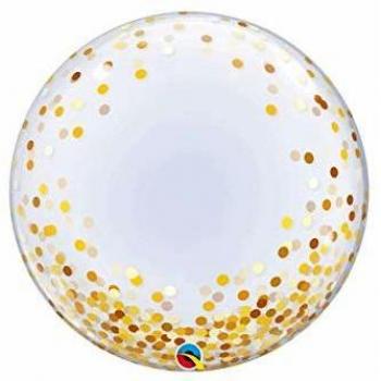 Qualatex Direct Globo de Helio Transparente con Forma de Burbuja y Confeti Dorado