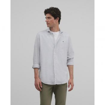 Silbon - Camisa de hombre slim rayas azul marino con cuello italiano
