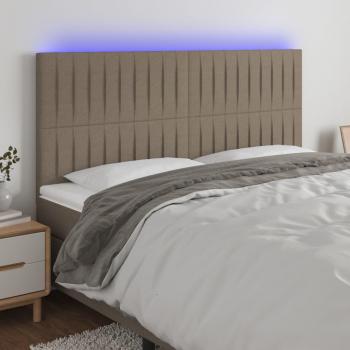 Cabecero con luces LED tapizado en tela gris taupe para cama de matrimonio, dimensiones 160x5x118/128 cm
