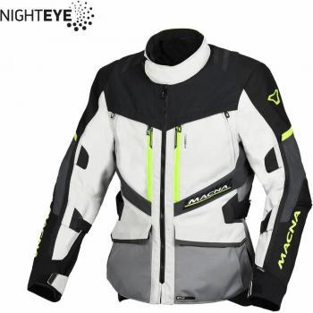 Macna Chaqueta de Moto Domane Gris Claro-Gris-Amarillo Fluo, chaqueta textil impermeable para motocicletas, color negro y gris, talla L