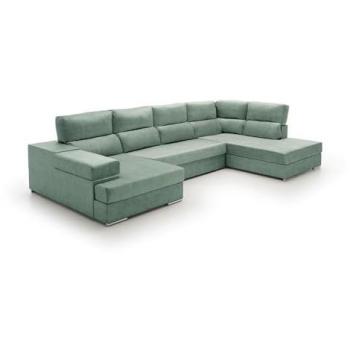 Sofá Gran Chaise Longue Cama Massima Diseño Alta Gama Agua Marina Derecha